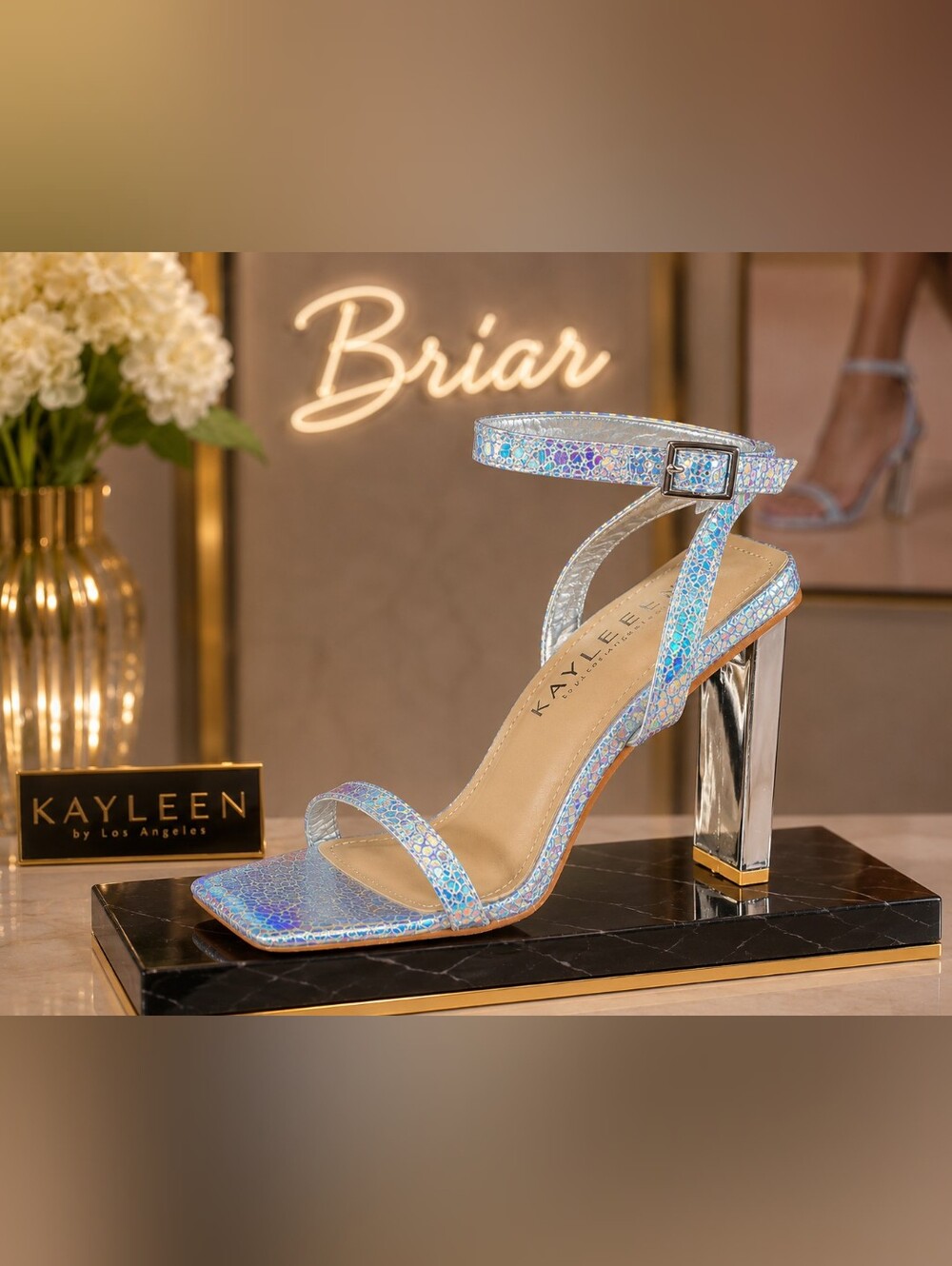 Kayleen by Los Angeles “Briar” Silver Holographic Heel Sandals – Size 7.5 – NIB